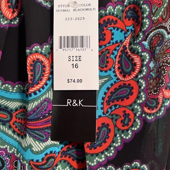 Paisley black & colors midi dress size 16. Fully lined new with tags. - Picture 2 of 5